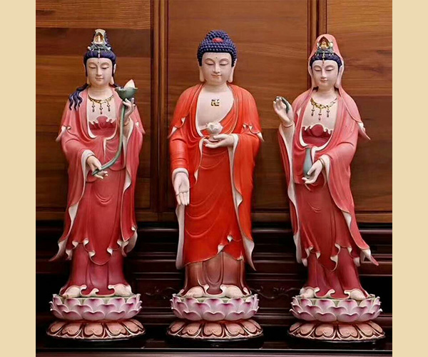上彩西方三圣铜佛像